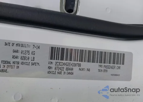 2014 Dodge Charger Sxt из США, поврежденный, VIN 2C3CDXHG2EH330788